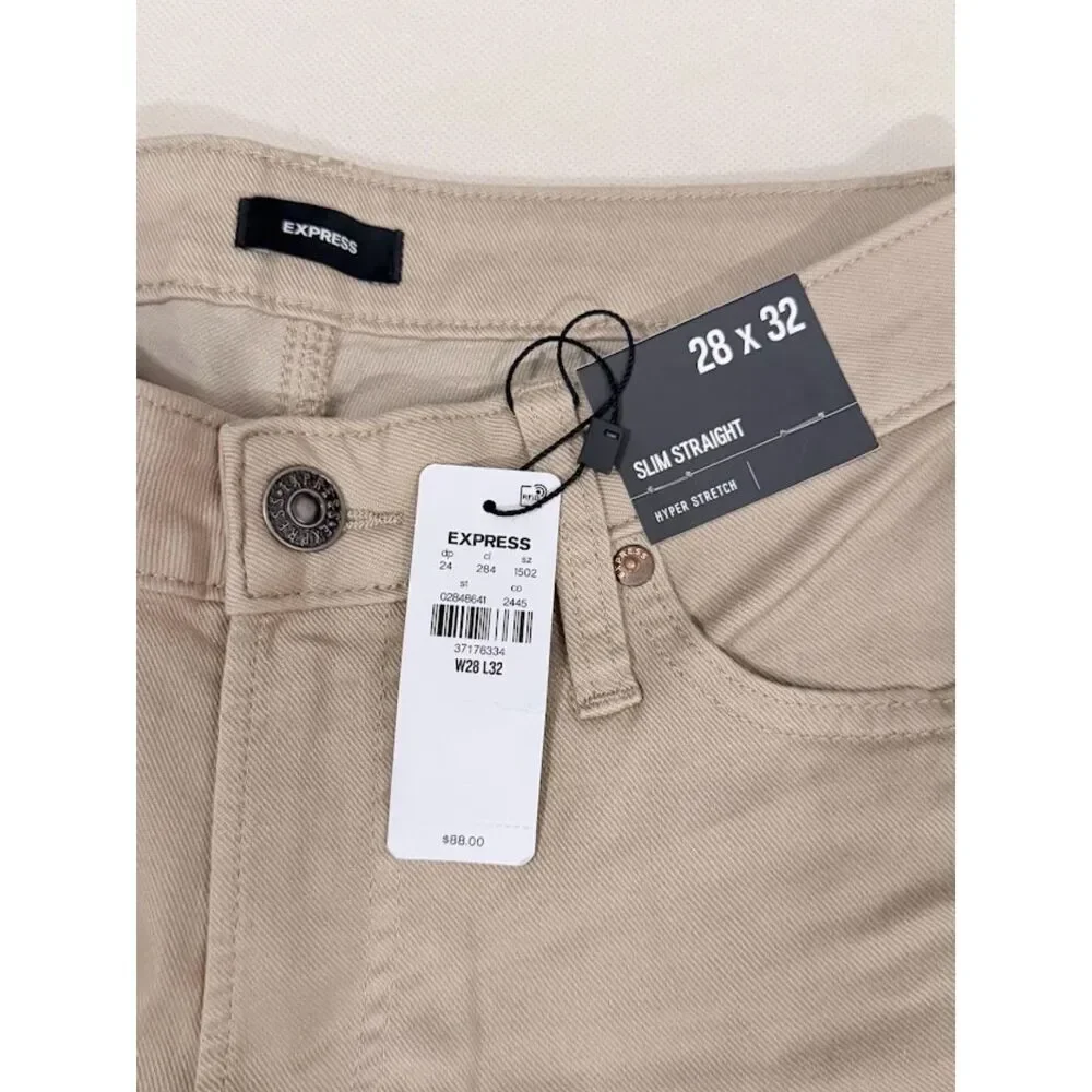 Men's Express Khaki Slim Straight Jeans 28x32 NWT